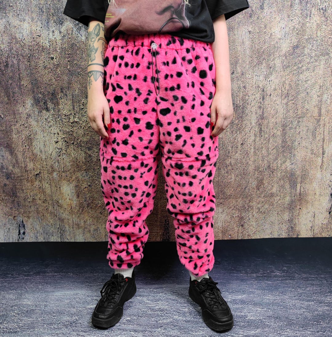 Pink Spot Joggers Fleece Polka Dot Pants Spot Pattern Trousers Neon ...