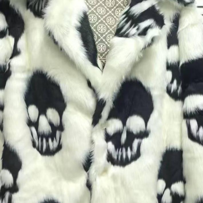 Skull Faux Fur Coat, Unisex Black White Gothic Trench, Awesome
