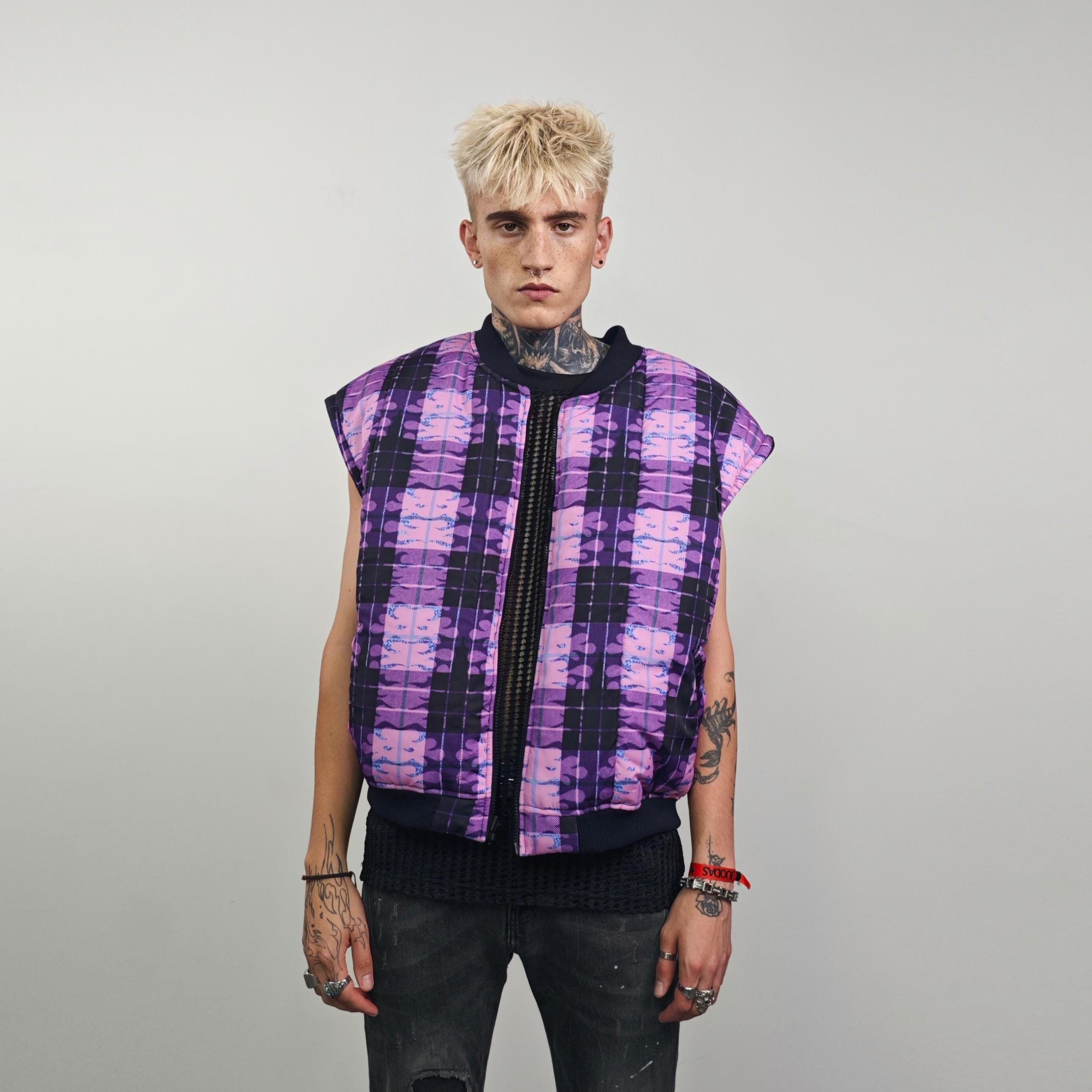 Flame Bomber Check Yellow Jacket Thunder Print Reversible College 