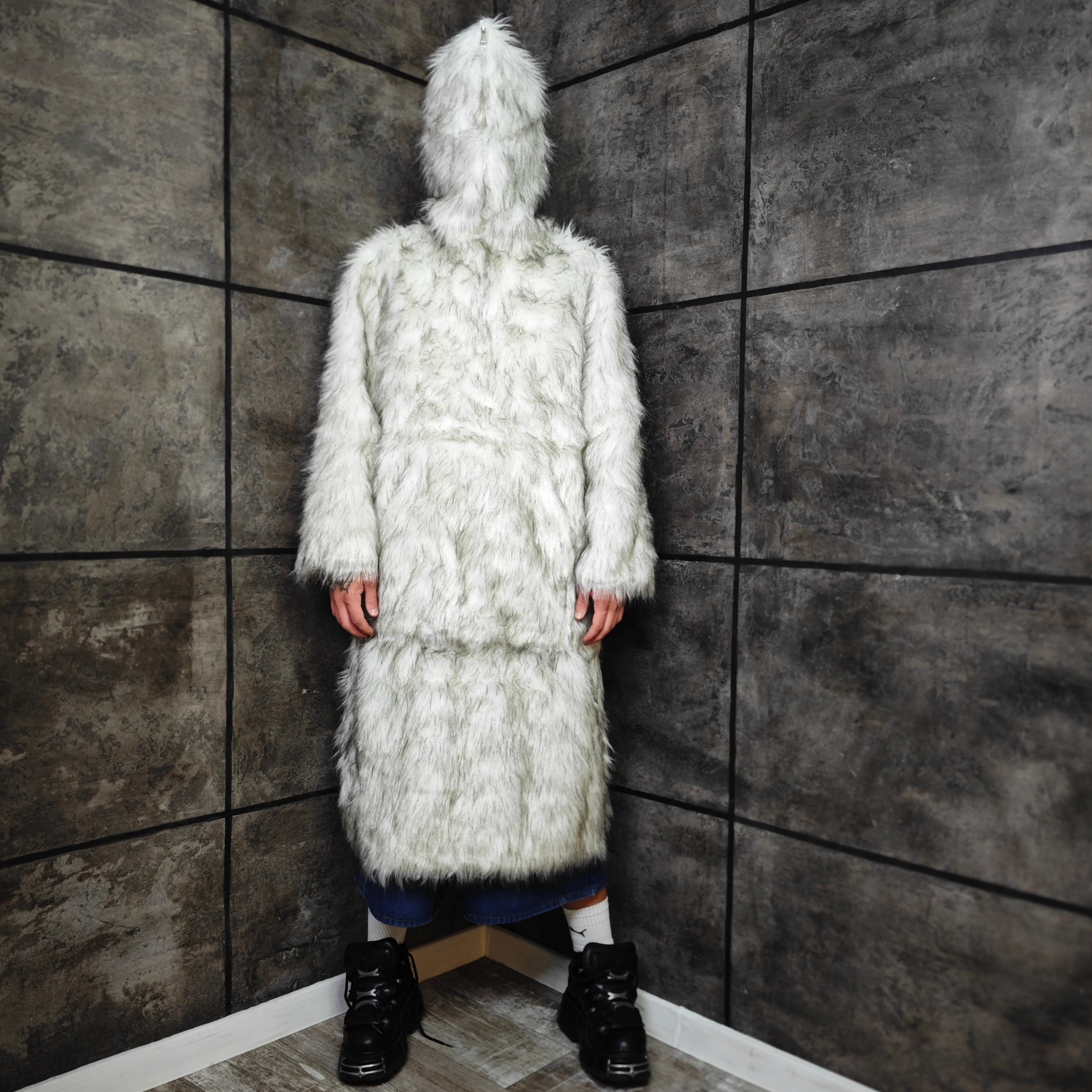Faux Fur Anorak off White Extra Long Shaggy Yeti Parka Half-zip