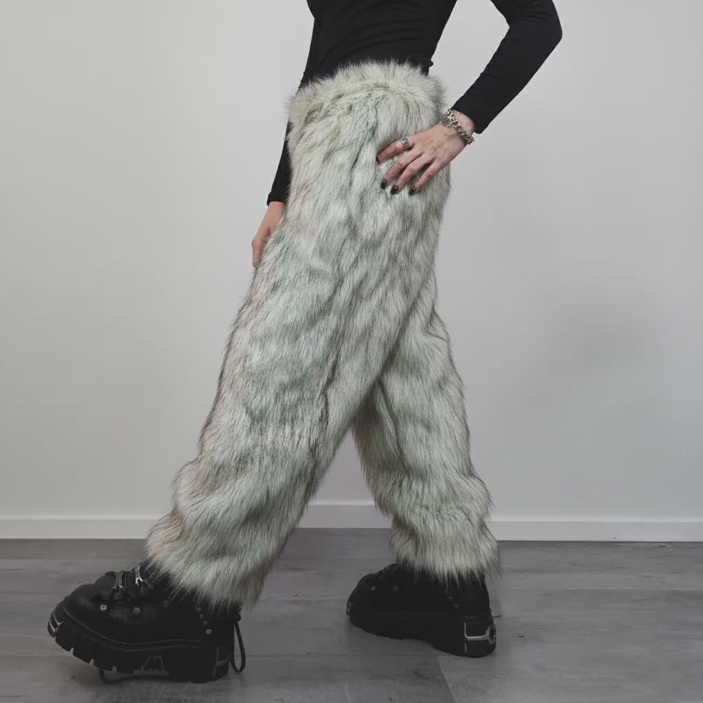 Black Faux Fur Trousers Edgy Fluffy Joggers Gothic Pants Fuzzy