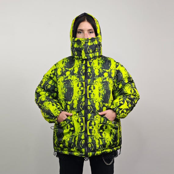 Horror Fan Jacket Creepy Print Bomber Green Reversible Punk