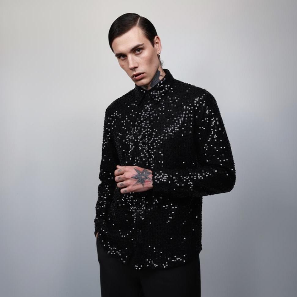 men's rhinestone dress shirts New Luxury Men Diamond Rhinestones Tie Fashion Button-down Shirt High Quality