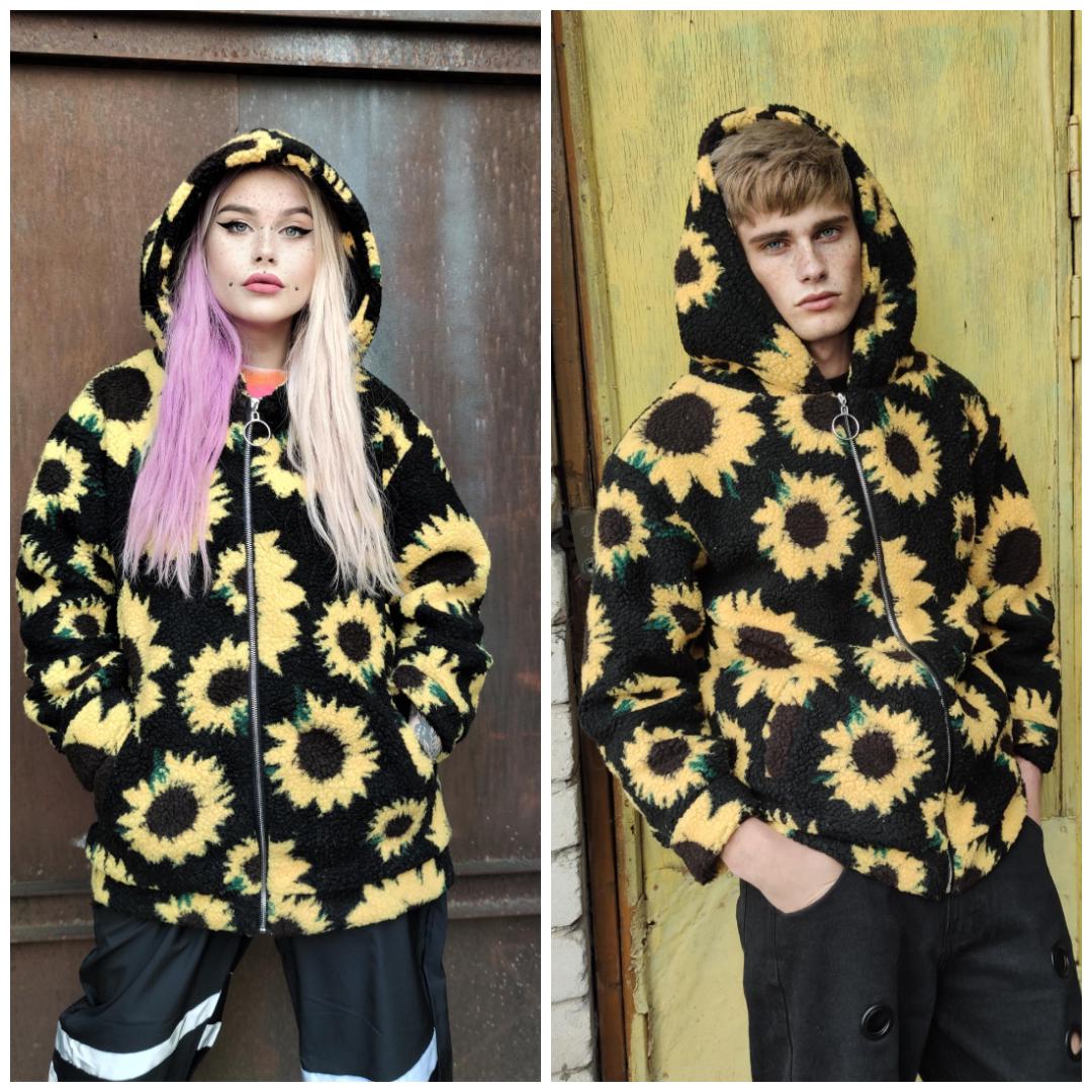 Sunflower Floral Fleece Trench Coat, Festival Rave Jacket - Etsy