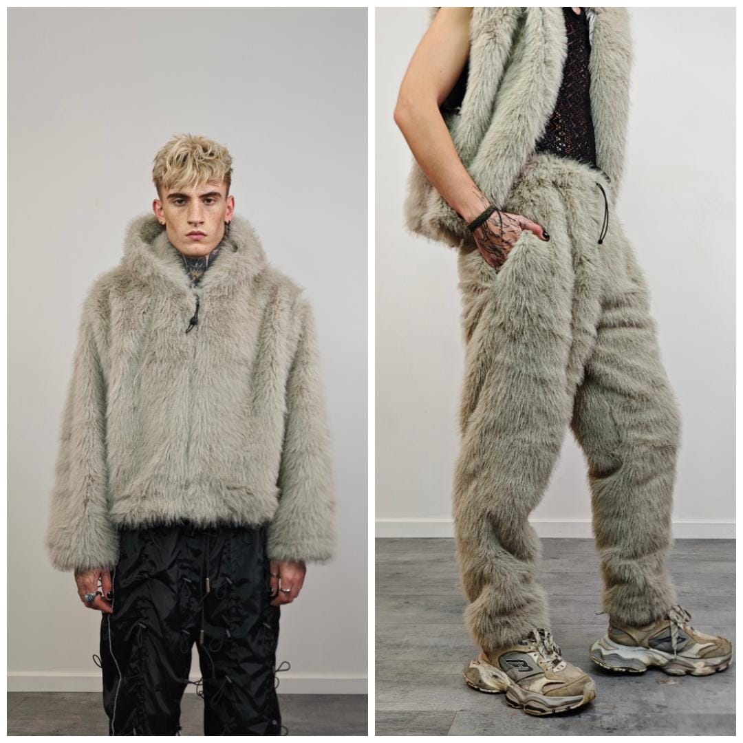 Green Faux Fur Coat Shaggy Cropped Trench Short Going Out