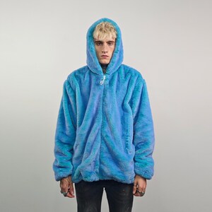Chameleon Faux Fur Jacket Blue Luminous Fleece Color Changing Bomber ...