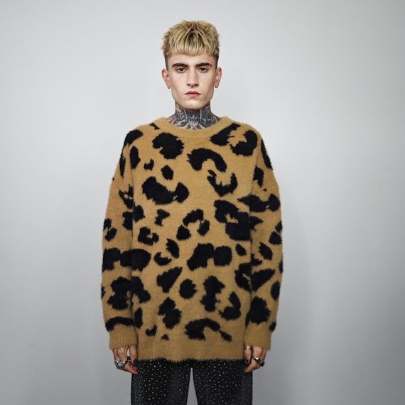 Leopard Print Fluffy Sweater: Unisex Oversized Mohair Style Jumper