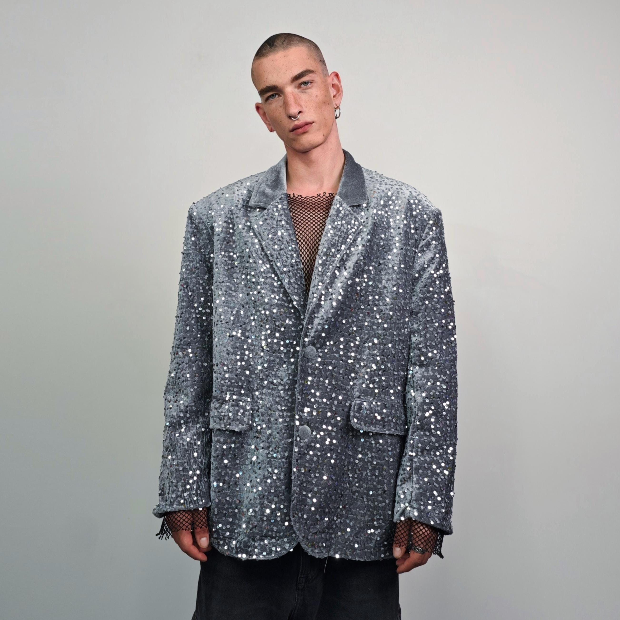 Silver sequin blazer glitter embellished bomber metallic tuxedo going out jacket iridescent party bomber luminous fancy frock
