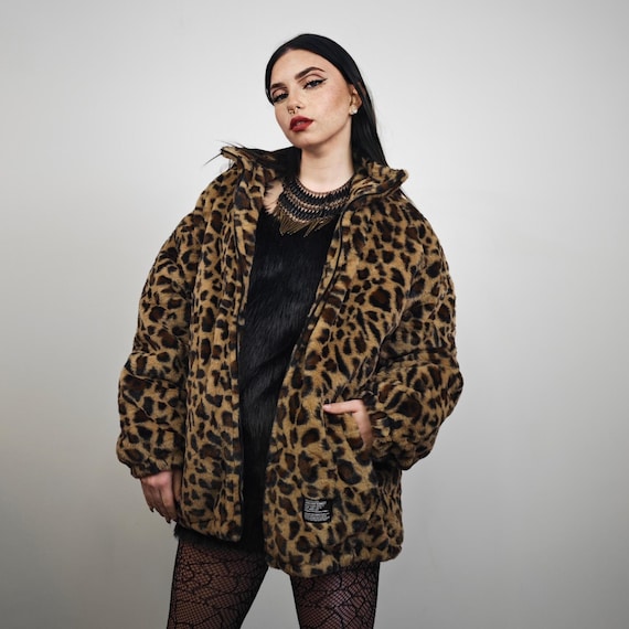 Brown Leopard Fleece Jacket, Zip up Animal Print Coat, Unisex