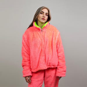 Neon Green Fleece Rave Jacket Reversible Fluorescent Hooded Party ...