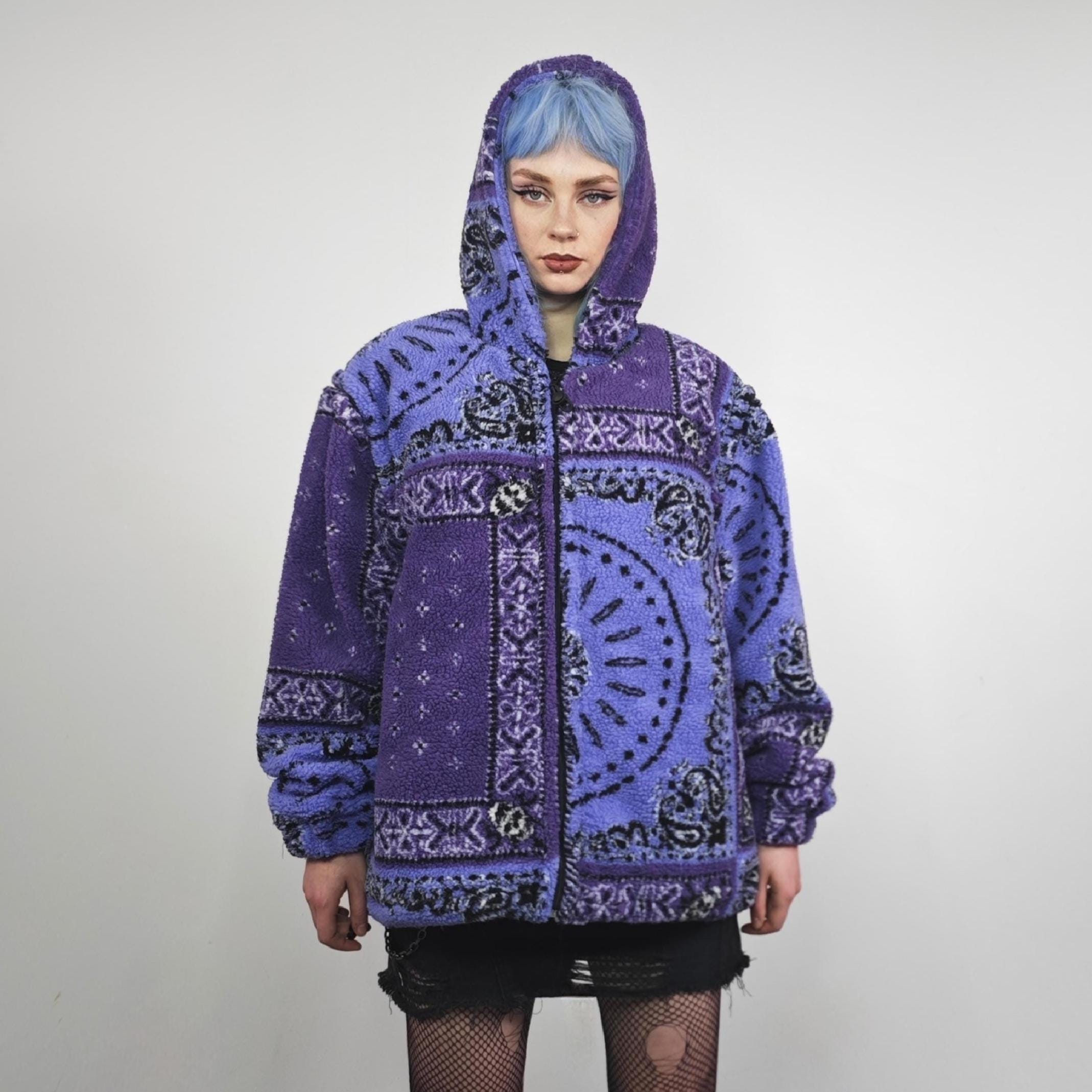 Bandana Hoodie Purple Fleece Paisley Jacket Detachable Sleeves