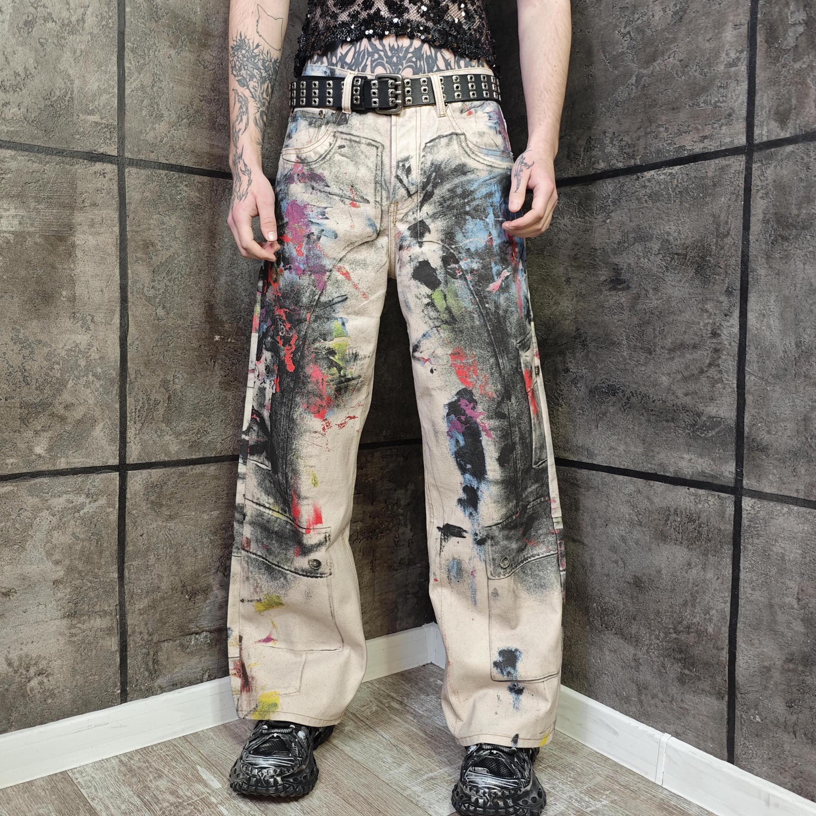 Paint Splatter Jeans Wide Leg Unisex Streetwear Denim Artistic