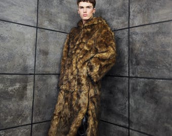 Neon Leopard Faux Fur Jumpsuit Oversized Hooded Burner Coat Green
