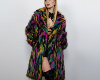 Abrigo psicodélico de piel sintética, gabardina de los 90, bomber neón para rave, chaqueta de festival de hip-hop con efecto tie-dye, chaqueta de festival de polar Burner, abrigo playero para salir.