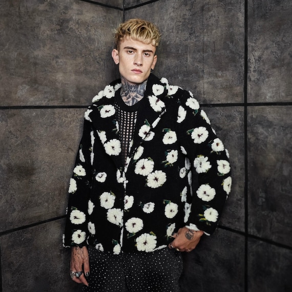 Floral Fleece Jacket, Flower Patchwork Coat, Retro Sherpa Trench
