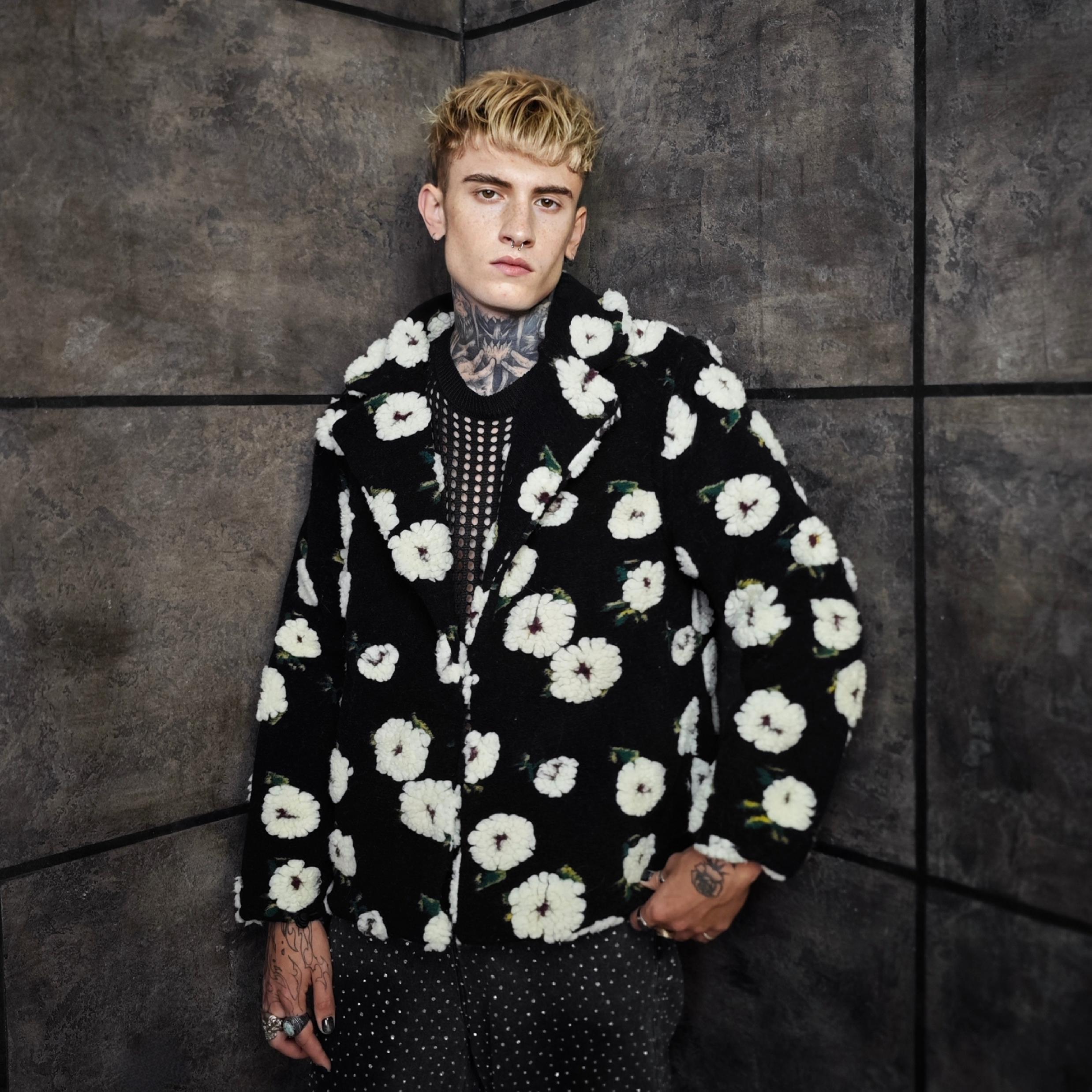 Floral Fleece Jacket, Flower Patchwork Coat, Retro Sherpa Trench