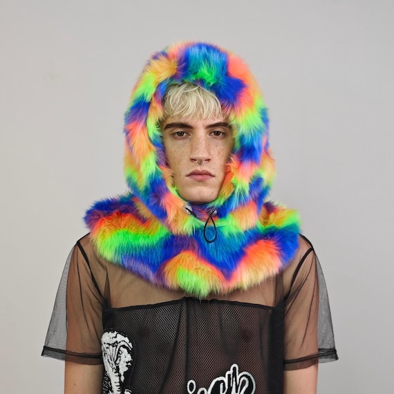 Faux Fur Hood Rainbow Snood Handmade Hooded Unicorn Hat All  display picture 1