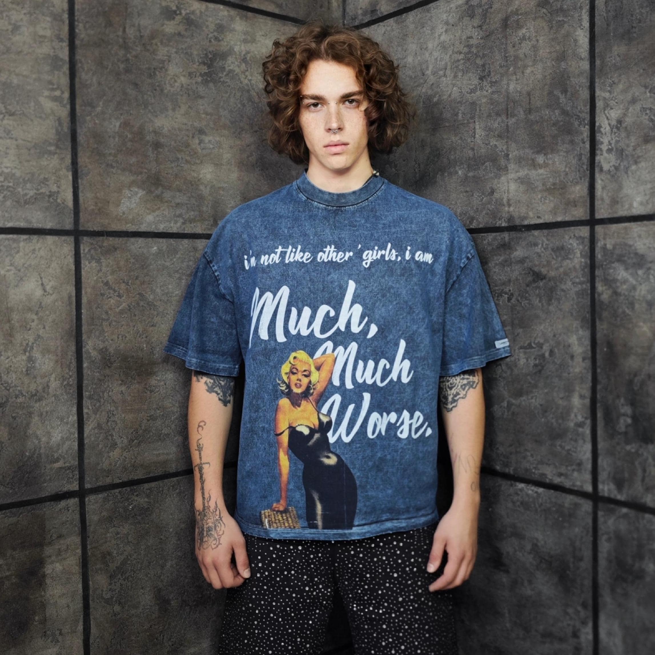 Vintage Wash Slogan T-shirt, Retro Grunge Graphic Tee, Oversize