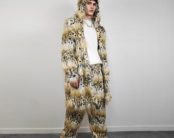 Leopard Fur Coat Cheetah Pattern Longline Trench Glam Rocker