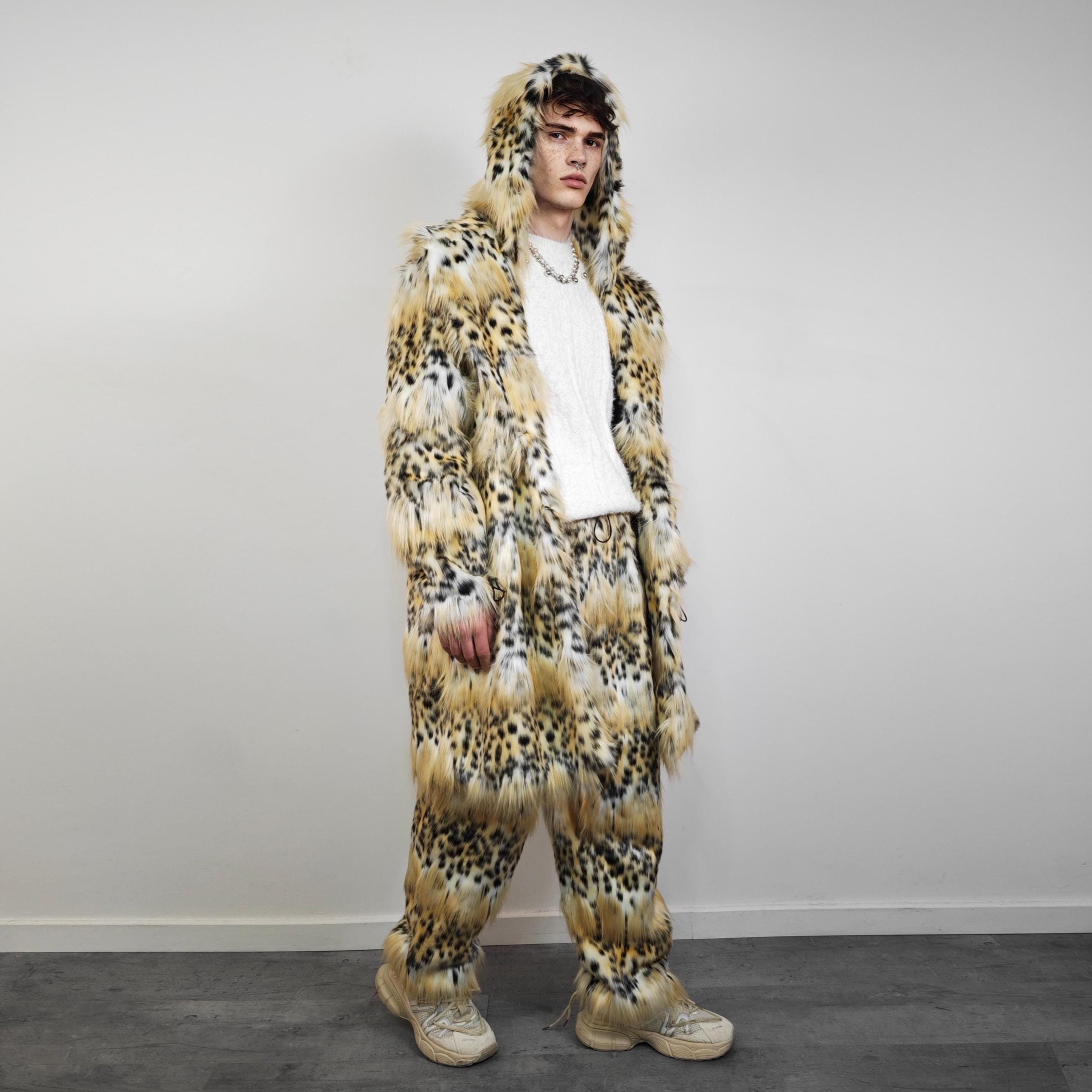 Leopard Fur Coat Cheetah Pattern Longline Trench Glam Rocker