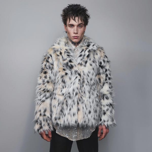 Kurzer Kunstpelz Mantel flauschig Spot Print Bomber Festival Schnee Leopard Uni Dalmatiner Flieger Fleece Mantel Geparden Muster Mantel off white