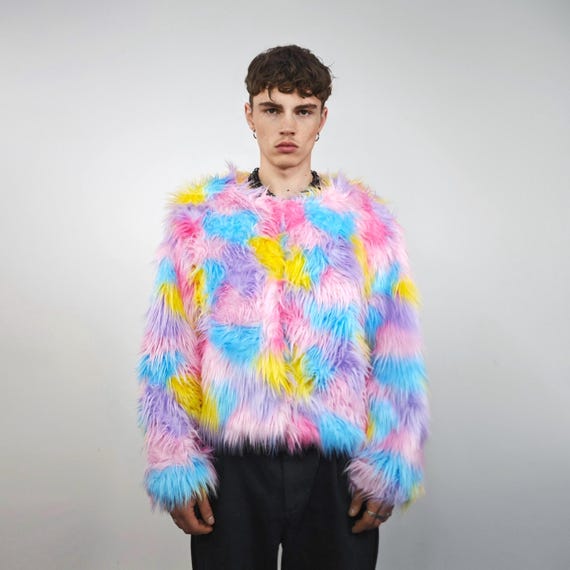 bomber jacket multicolored faux fur jacket