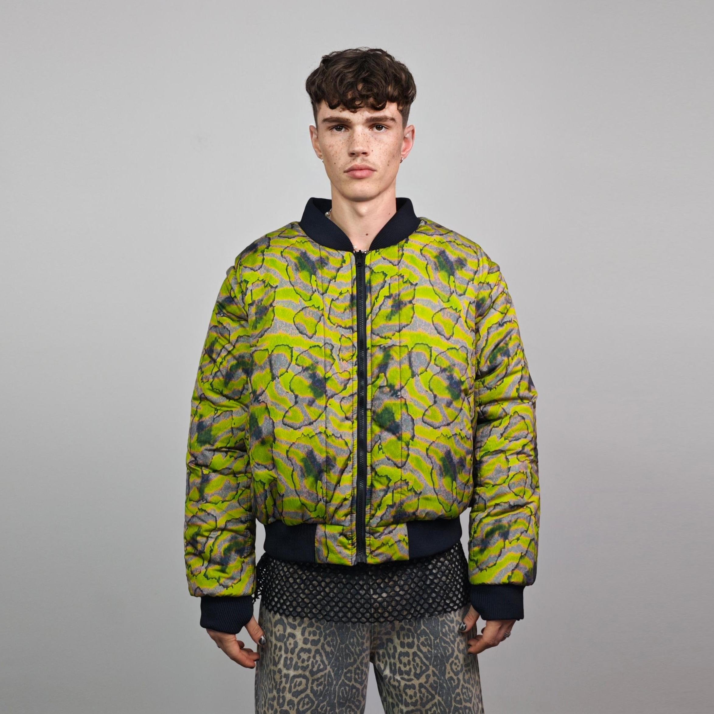 Psychedelic Bomber Animal Print Jacket Green Reversible Tropical