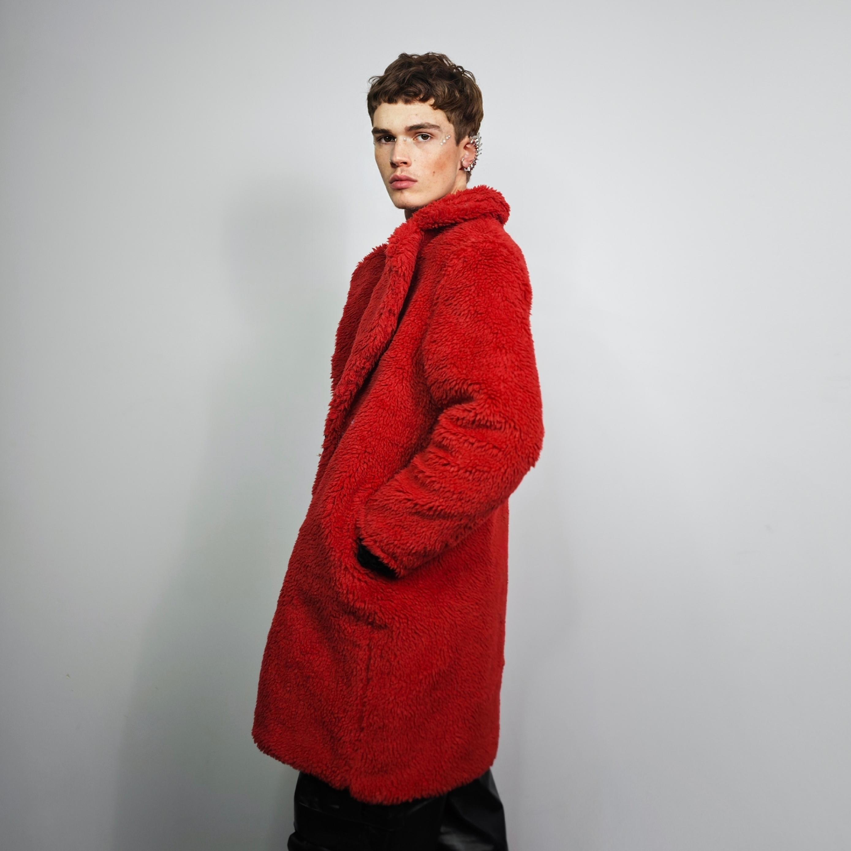 Lambskin Fleece Coat Red Teddy Trench Custom Bomber Solid Pattern
