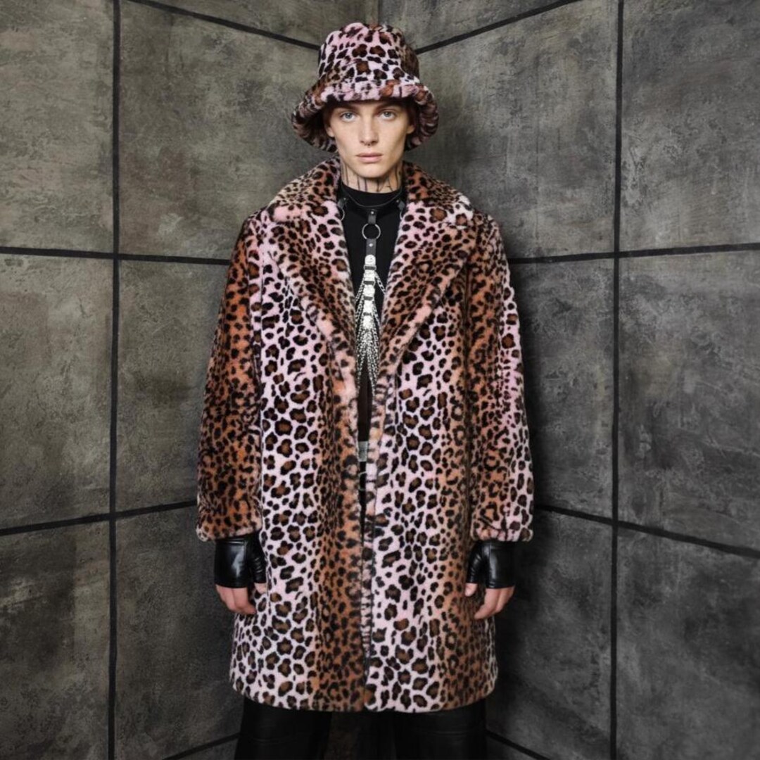 Reversible Pink Leopard Faux Fur Coat, Tie-dye Long Unisex