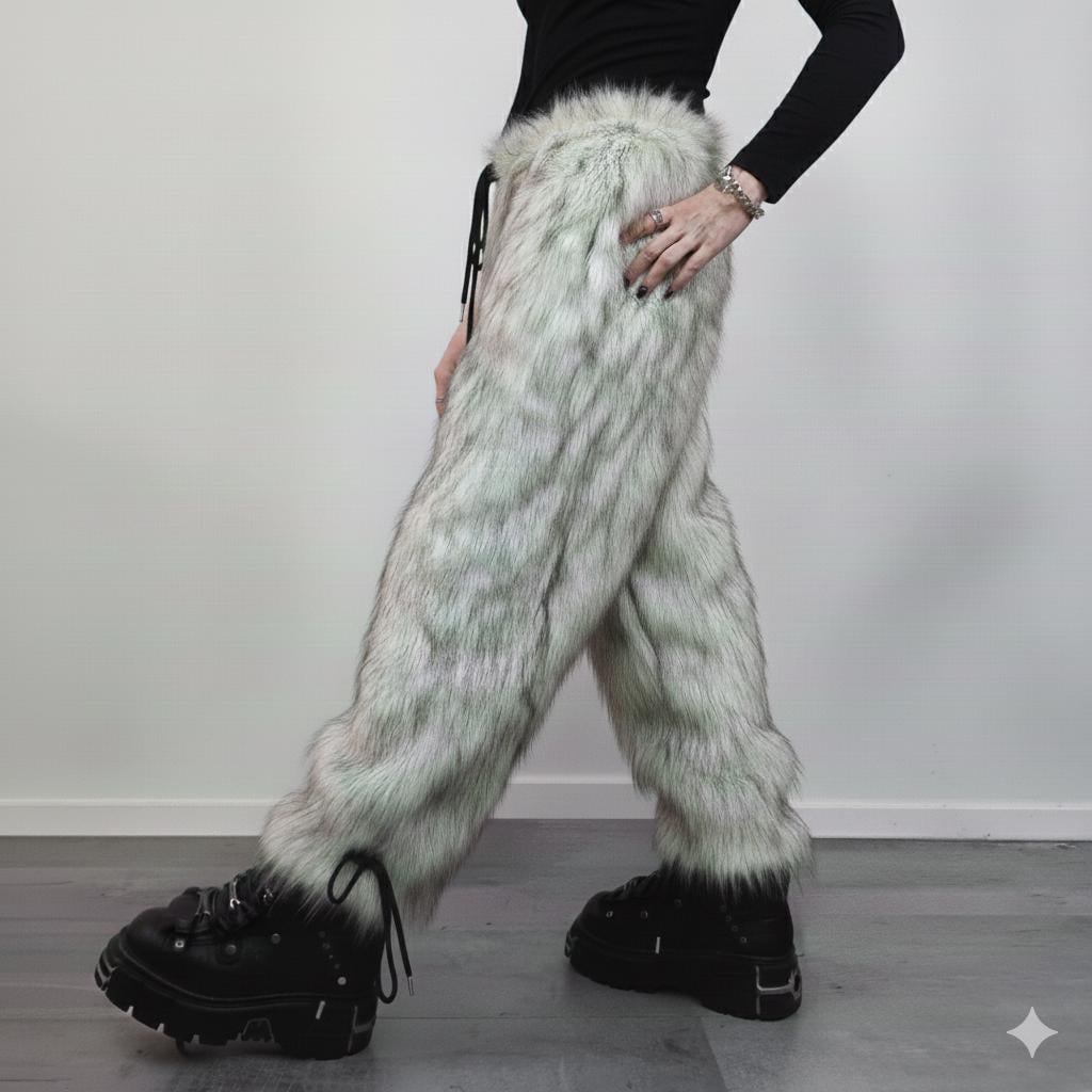 Faux Fur Capri Shorts off White Shaggy Cropped Trousers Oil Wash