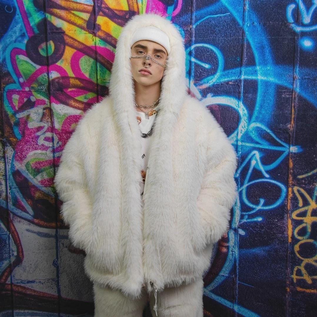 ジャケット・アウター EMBROIDERED FAUX FUR HOODED JACKET WHITE White Hooded Faux Fur Jacket - Etsy