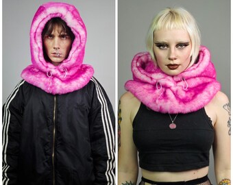 フェイクファーフード、ピンクのスヌード、ハンドメイドフード