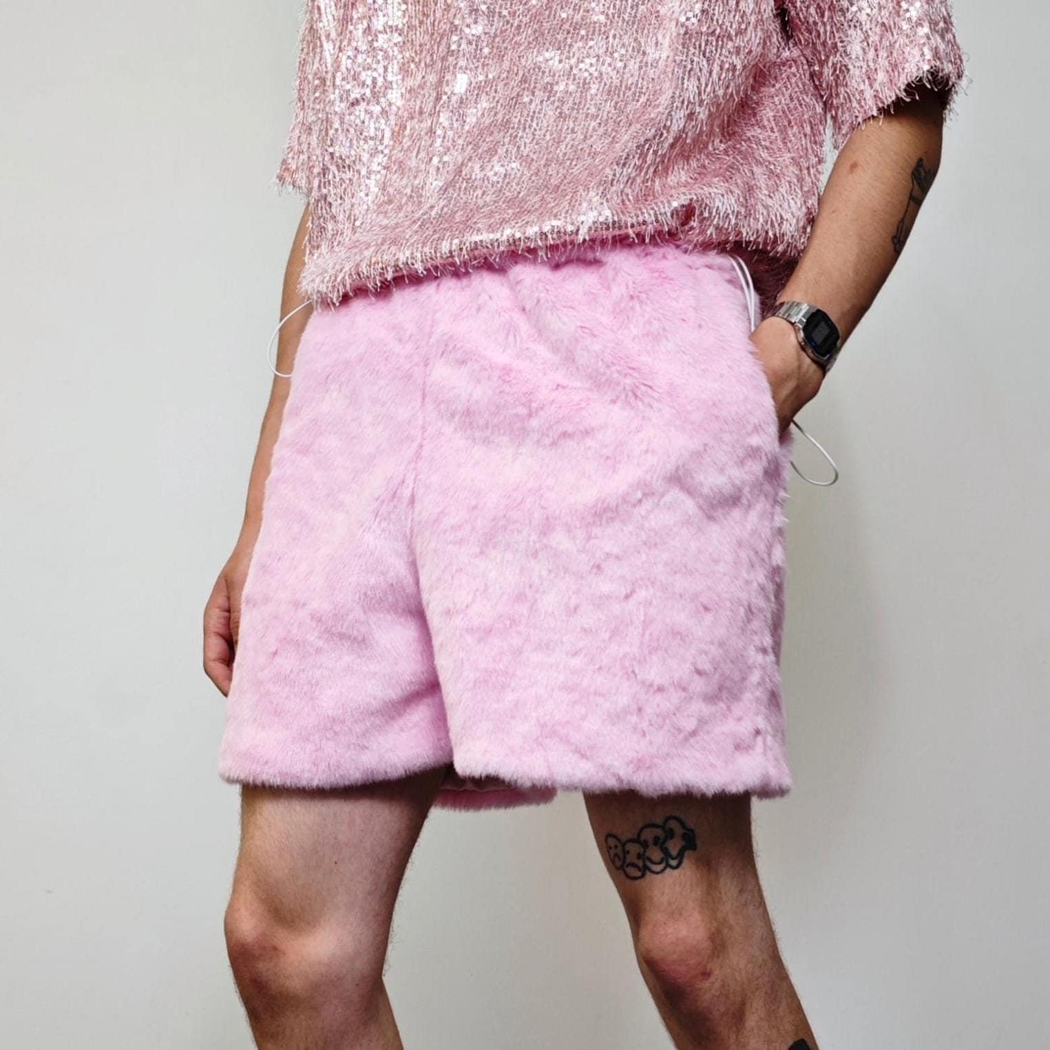 パンツ fluffy short pants / eaphi Faux Fur Shorts Pastel Pink Fuzzy Cropped Pants Hairy