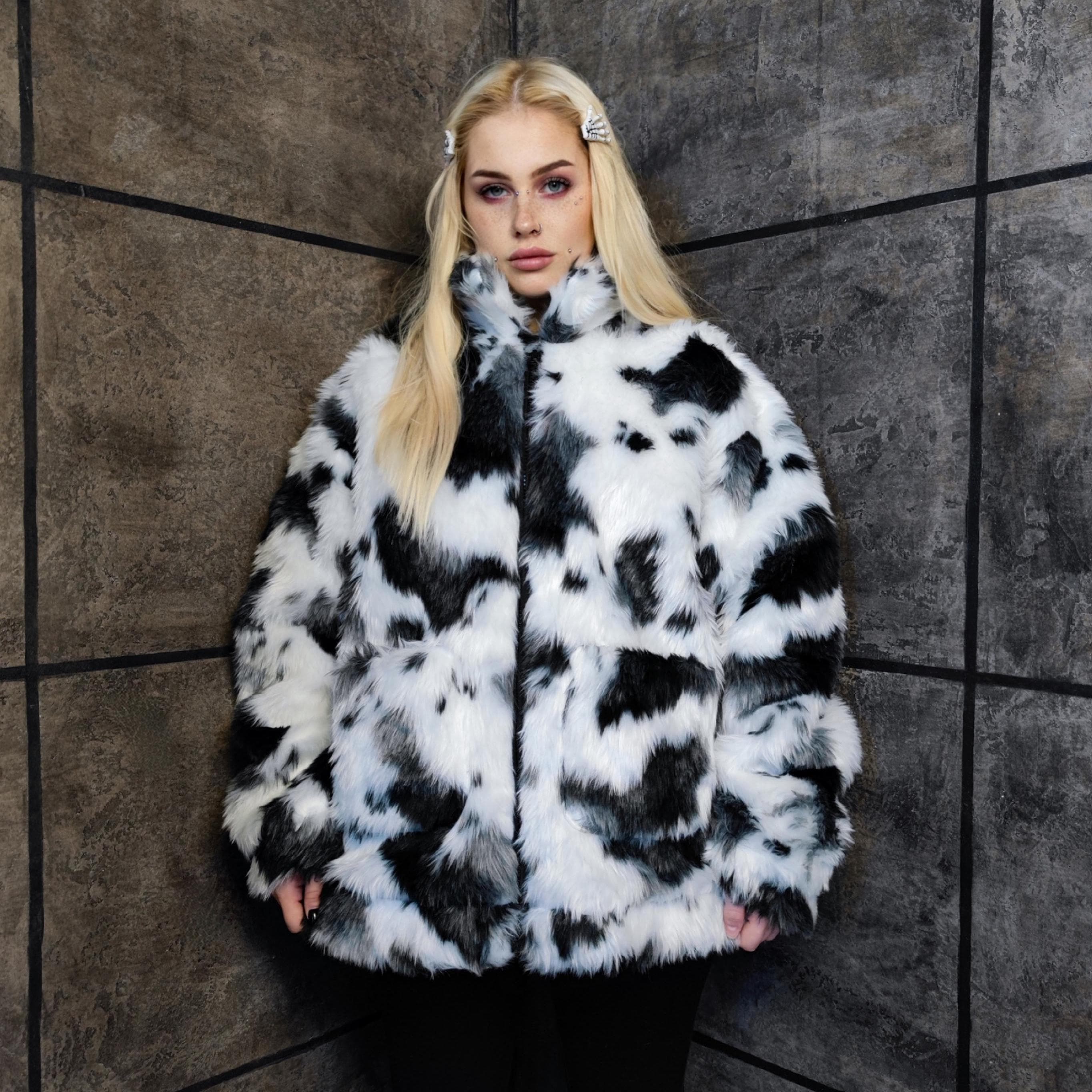 ジャケット・アウター Fur Jacket - Faux Fur / Uneven Printed Zara faux fur animal print jacket | Pickle
