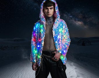 LED Unicorn Fur Hood 20+ Color Changing Modes W/ Remote 3D  display picture 3
