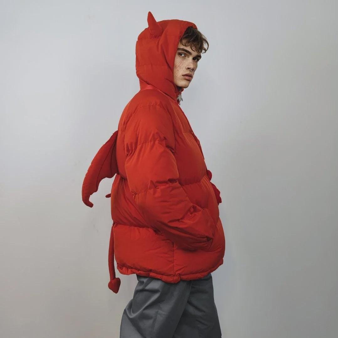 Devil Wings Jacket Red Horn Hooded Bomber Retro Anime Puffer