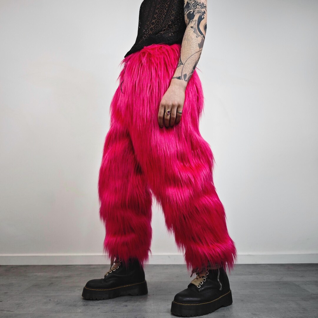 Shaggy Festival Trousers Pink Fuzzy Burner Rave Pants Striped Neon ...