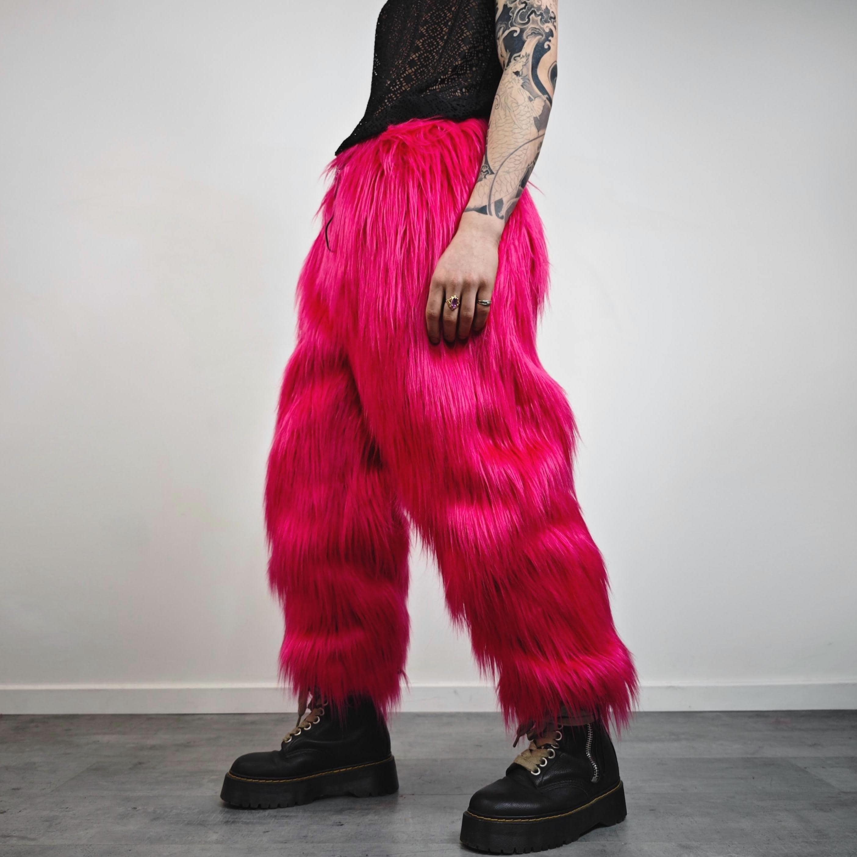 Shaggy Festival Trousers Pink Fuzzy Burner Rave Pants Striped Neon