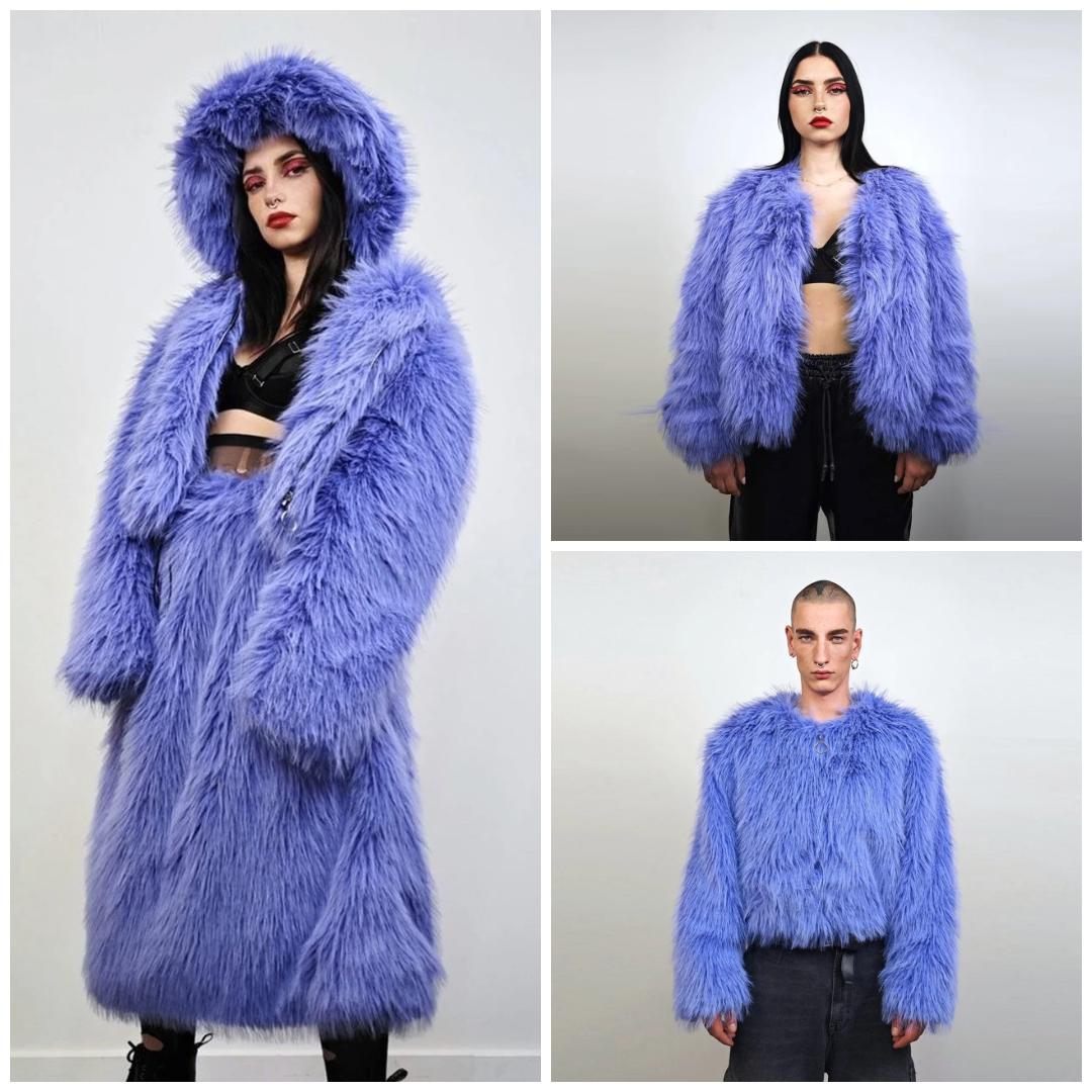 Shaggy Festival Coat White Fuzzy Trench Faux Fur Short Burner Rave