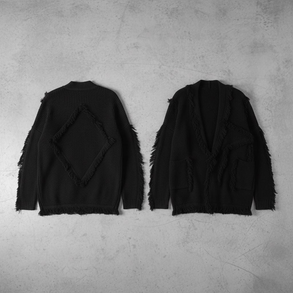 Brown Distressed Open Front Cardigan, Shredded Knitted Cloak, Alt
