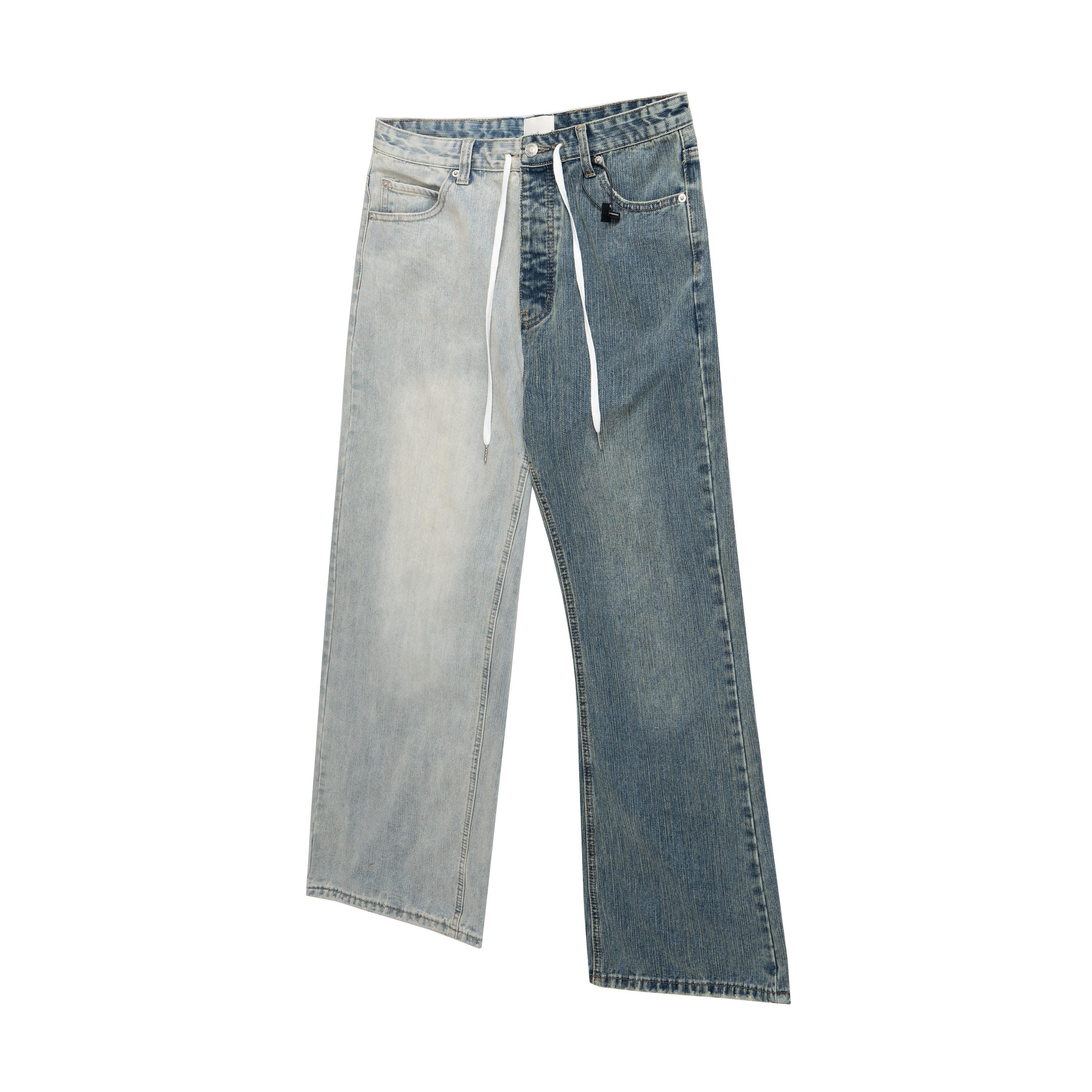 Two Tone Jeans Black Blue Color Block Denim Flared Leg Y2K