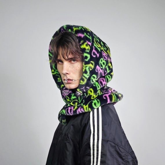 Faux Fur Hood Letter Print Snood Handmade Hooded Hat Tiger Slogan