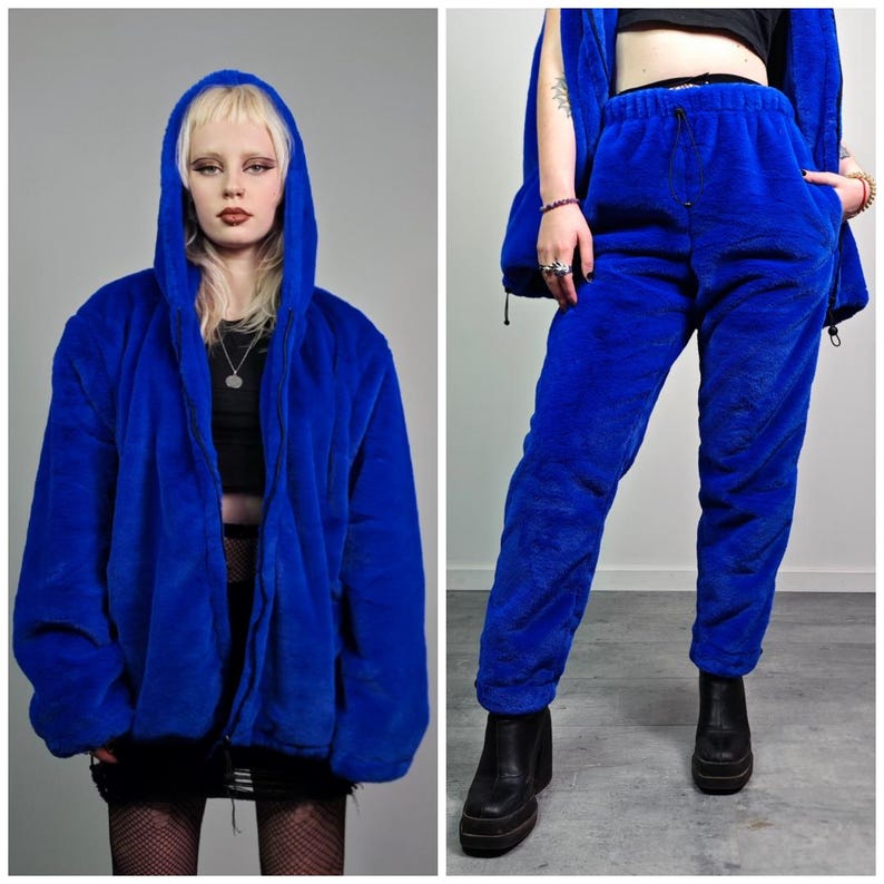 Lila fuskpälskappa med huva, mjuk fleecehuva, lyxig fluffig jacka, pastellglamorösa ytterkläder, mysig fluffig outfit, luddigt festivalträningsset bild 10