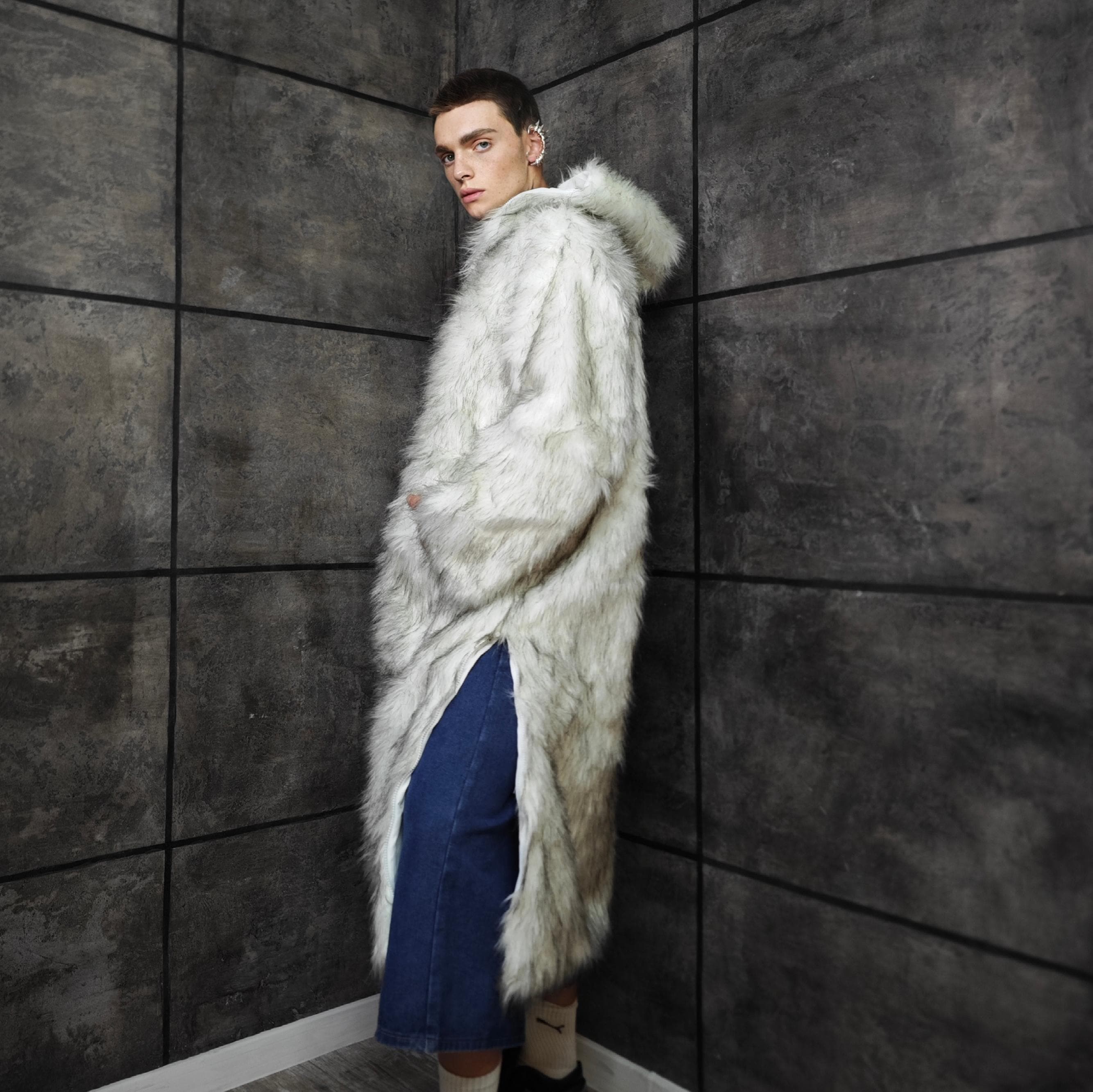 Faux Fur Anorak off White Extra Long Shaggy Yeti Parka Half-zip