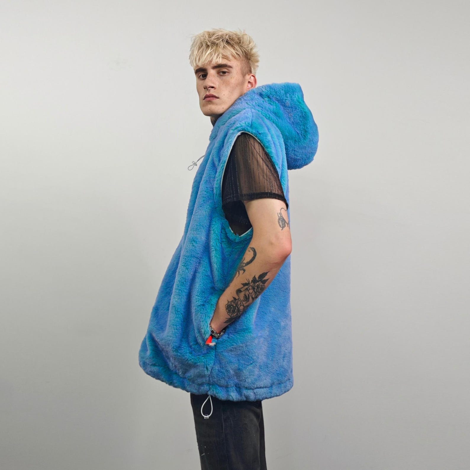 Chameleon Faux Fur Jacket Blue Luminous Fleece Color Changing Bomber