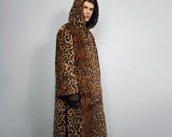 Maxi Leopard Faux Fur Coat Brown Burner Rave Jumpsuit Festival