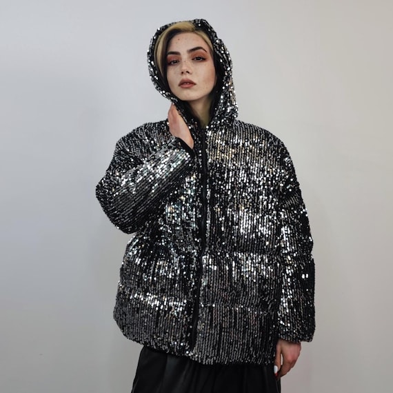 fancy dress sequin jacket Haitryli Women's Magician Tailcoat Jacket Fancy Dress Magic Show One-Button  Sequin Tail Coat Silver XL