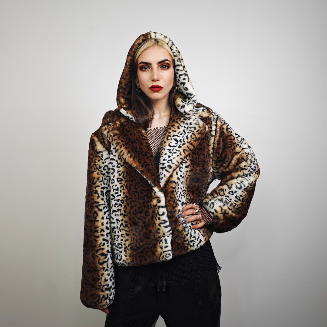 Crop Animal Print Coat Brown Short Leopard Jacket Cheetah Trench