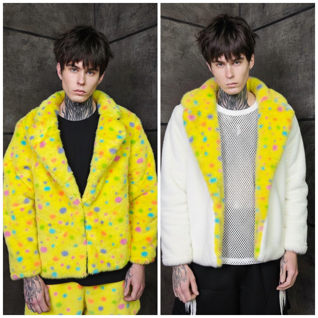Clown Coat Yellow Funky Spotted Trench Psychedelic Print Bomber