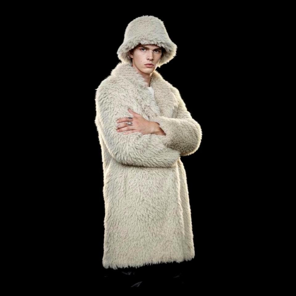Monster Fur Coat Cream Unisex Long Pile Trench Shaggy Jacket